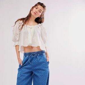 Free People Sophie Embroidered Top sz M Floral Floral Embroidery $128 NWT